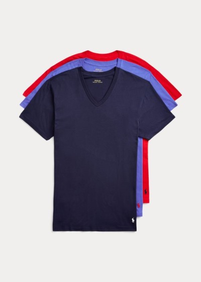 Playeras Polo Ralph Lauren Hombre Azul Marino / Rojos / Azul Rey Azules - Classic Wicking V-Neck 3-P